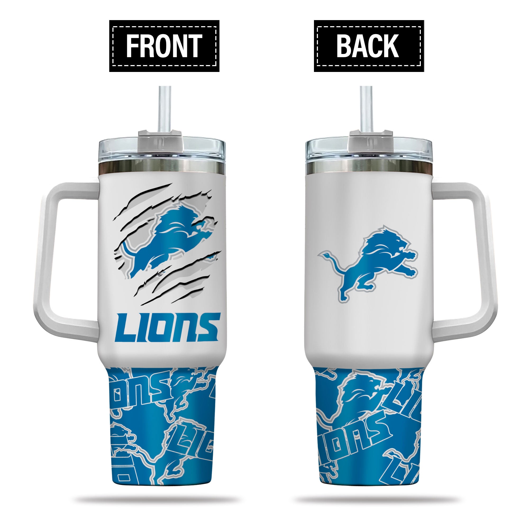 Detroit Lions NFL Custom Stanley Quencher 40oz Stainless Steel Tumbler With Handle