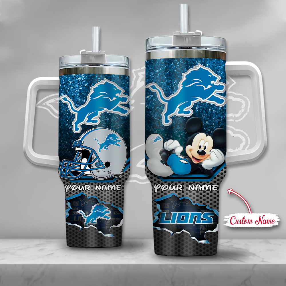 Detroit Lions NFL Custom Stanley Quencher 40oz Stainless Steel Tumbler With Handle
