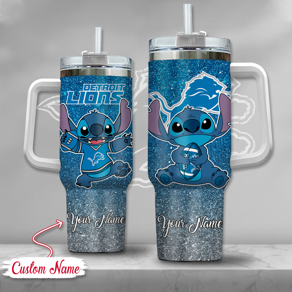 Detroit Lions NFL Custom Stanley Quencher 40oz Stainless Steel Tumbler With Handle