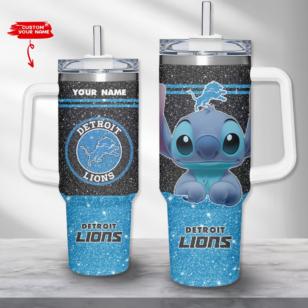 Detroit Lions NFL Custom Stanley Quencher 40oz Stainless Steel Tumbler With Handle
