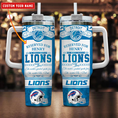 Detroit Lions NFL Custom Stanley Quencher 40oz Stainless Steel Tumbler With Handle