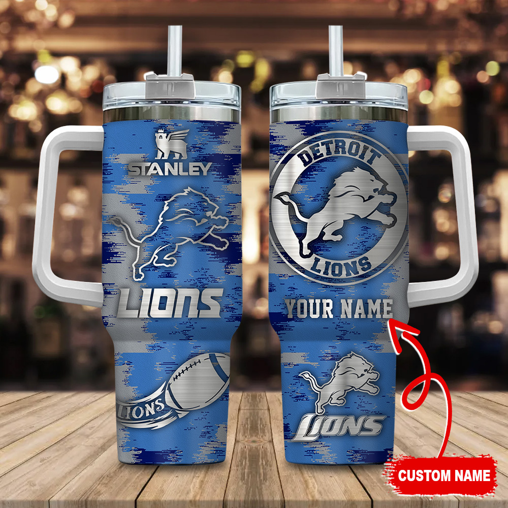 Detroit Lions NFL Custom Stanley Quencher 40oz Stainless Steel Tumbler With Handle