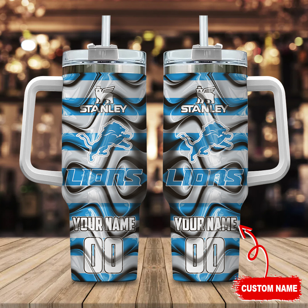 Detroit Lions NFL Custom Stanley Quencher 40oz Stainless Steel Tumbler With Handle