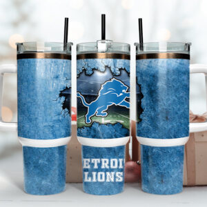 Detroit Lions NFL Custom Stanley Quencher 40oz Stainless Steel Tumbler With Handle