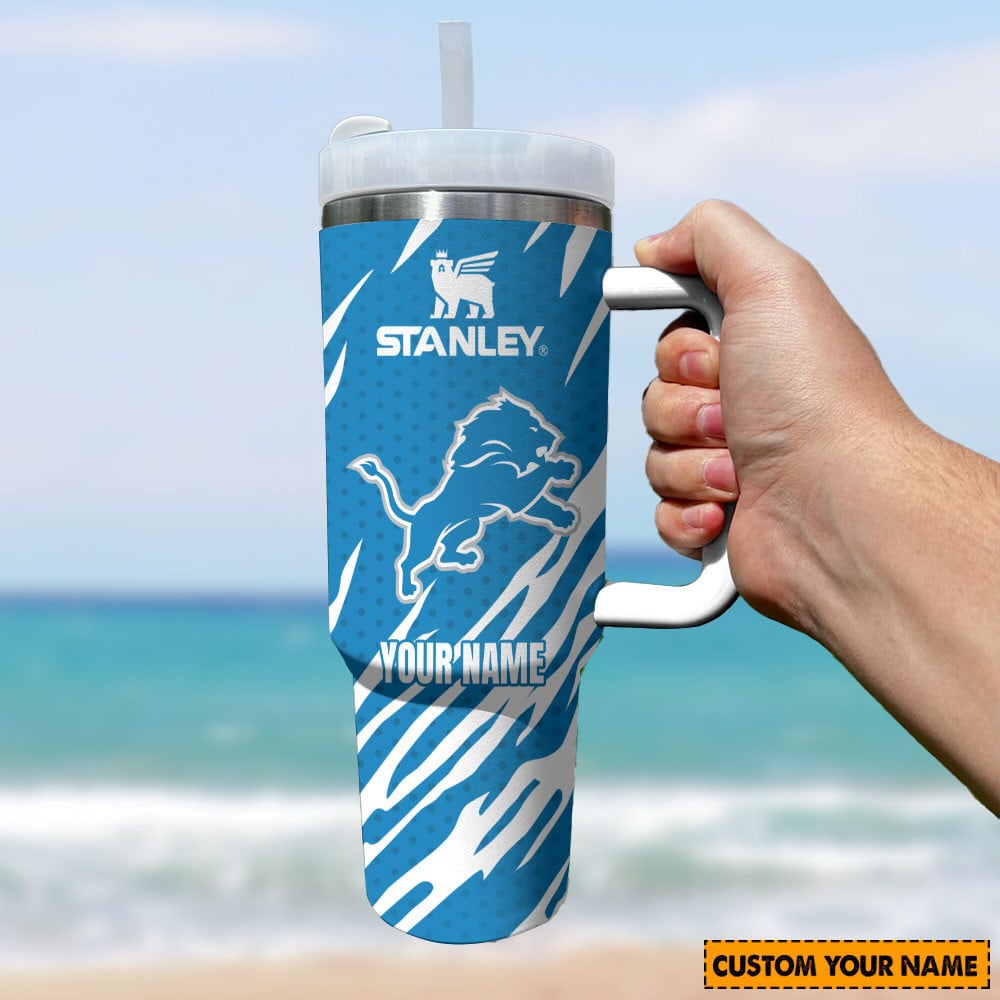 Detroit Lions NFL Custom Stanley Quencher 40oz Stainless Steel Tumbler With Handle