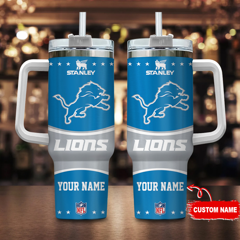 Detroit Lions NFL Custom Stanley Quencher 40oz Stainless Steel Tumbler With Handle
