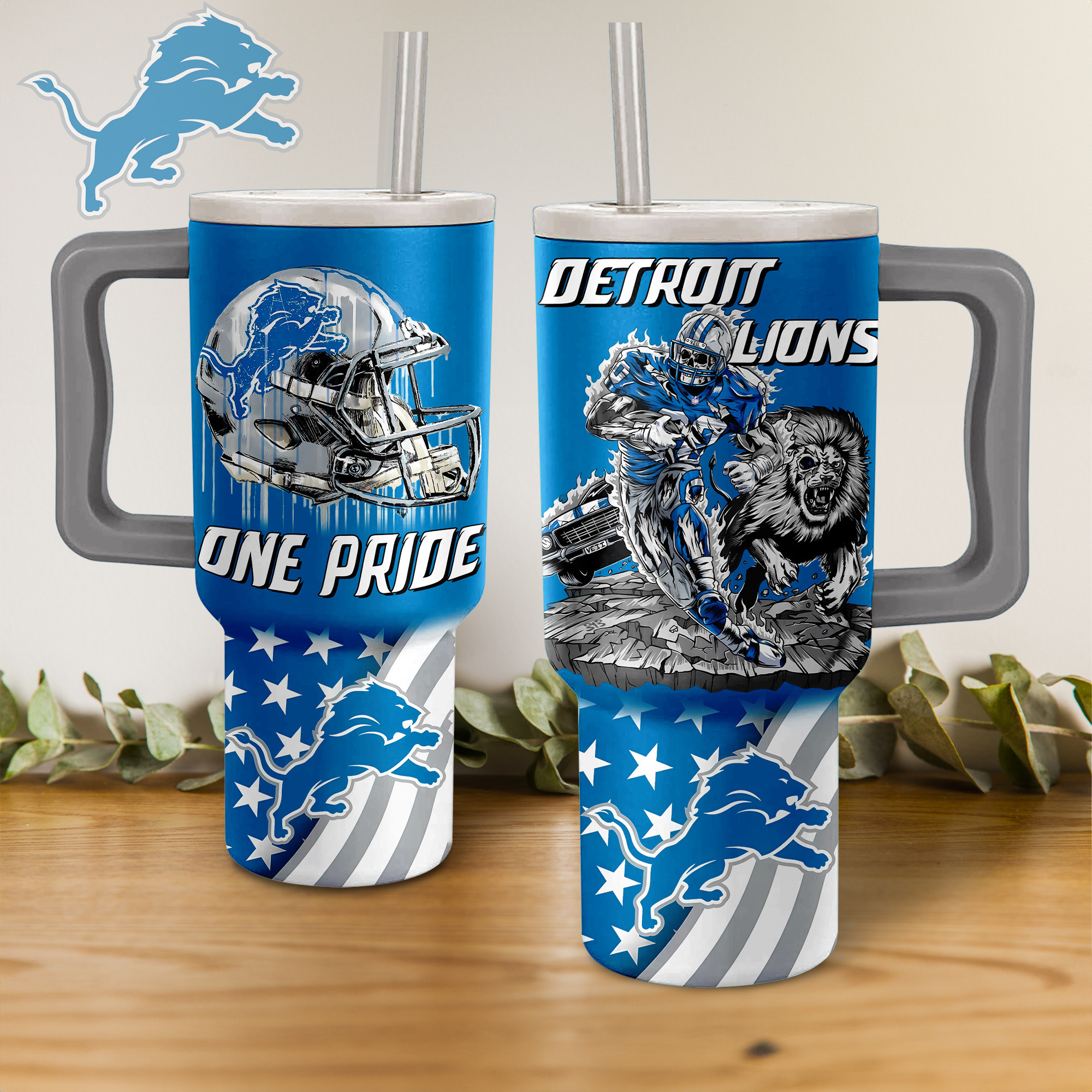 Detroit Lions NFL Custom Stanley Quencher 40oz Stainless Steel Tumbler With Handle