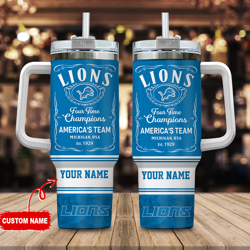 Detroit Lions NFL Custom Stanley Quencher 40oz Stainless Steel Tumbler With Handle