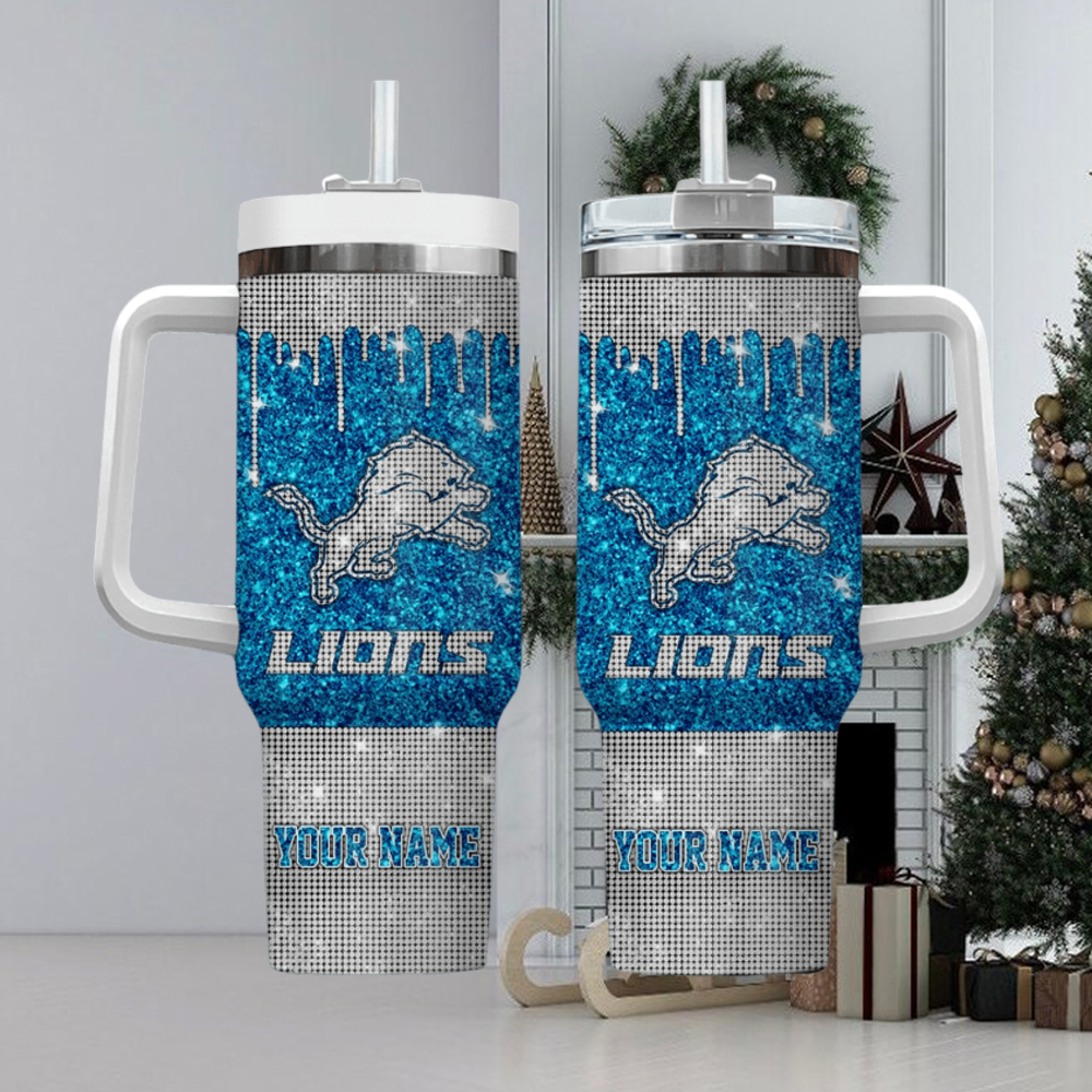 Detroit Lions NFL Custom Stanley Quencher 40oz Stainless Steel Tumbler With Handle