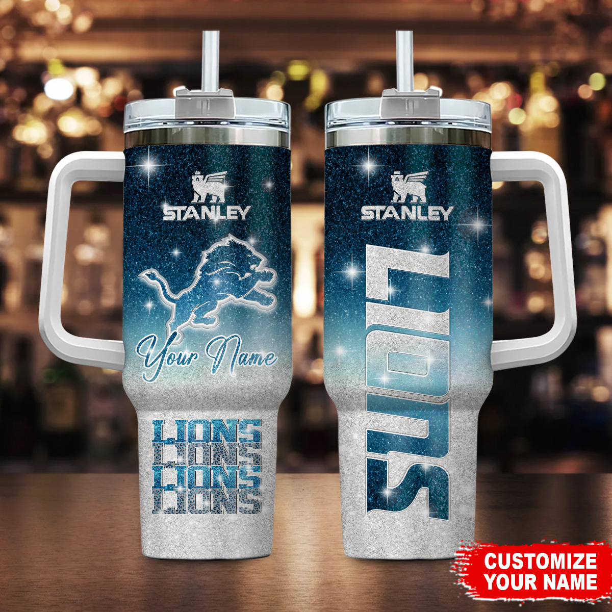 Detroit Lions NFL Custom Stanley Quencher 40oz Stainless Steel Tumbler With Handle