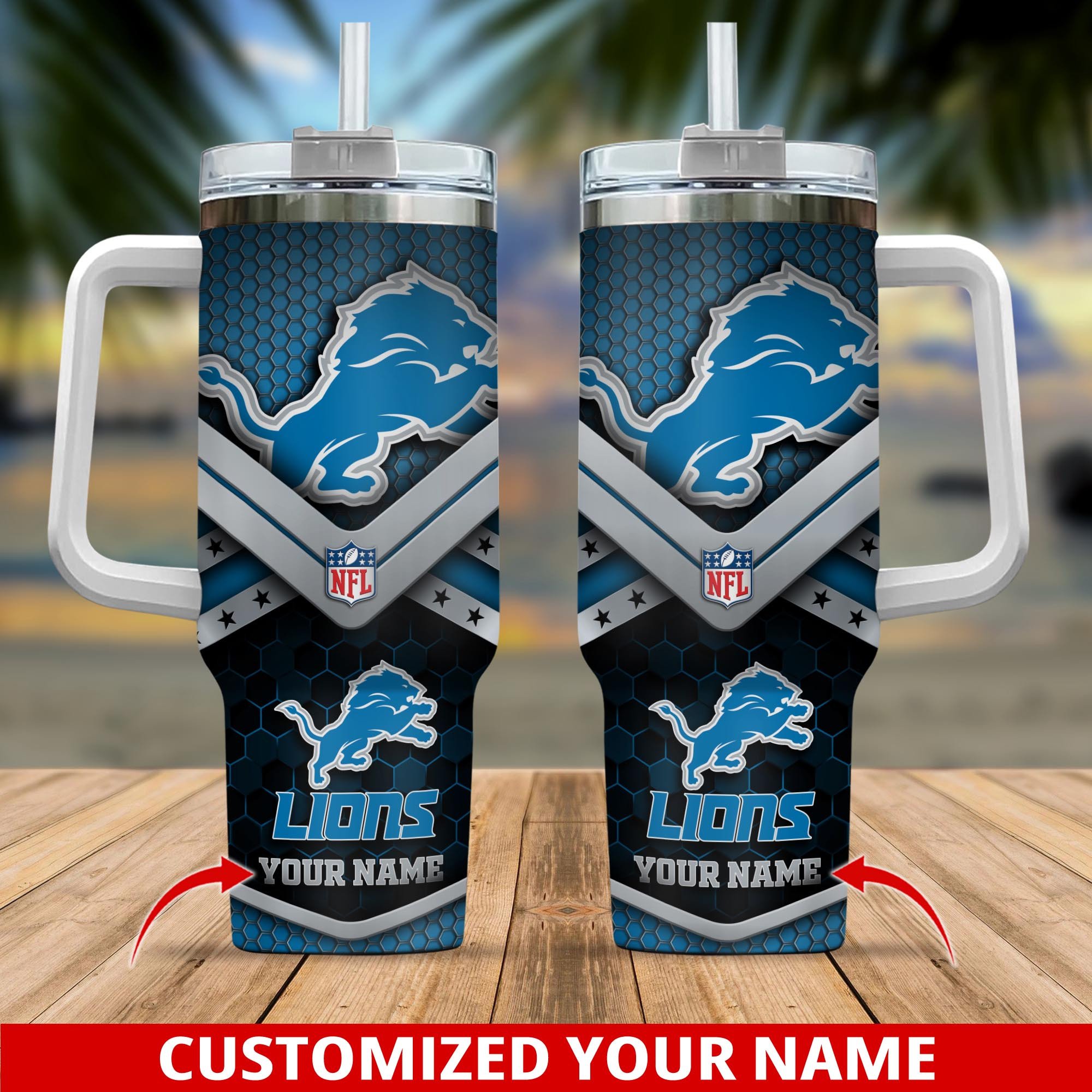 Detroit Lions NFL Custom Stanley Quencher 40oz Stainless Steel Tumbler With Handle