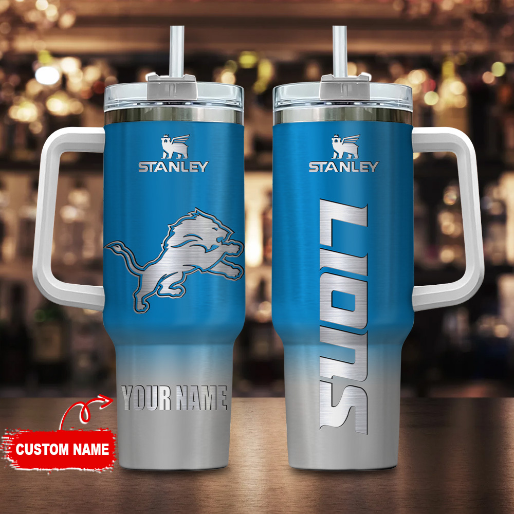 Detroit Lions NFL Custom Stanley Quencher 40oz Stainless Steel Tumbler With Handle