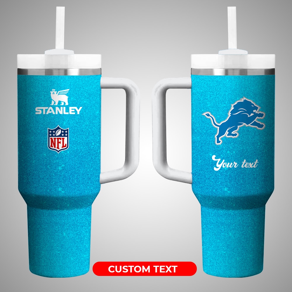 Detroit Lions NFL Custom Stanley Quencher 40oz Stainless Steel Tumbler With Handle