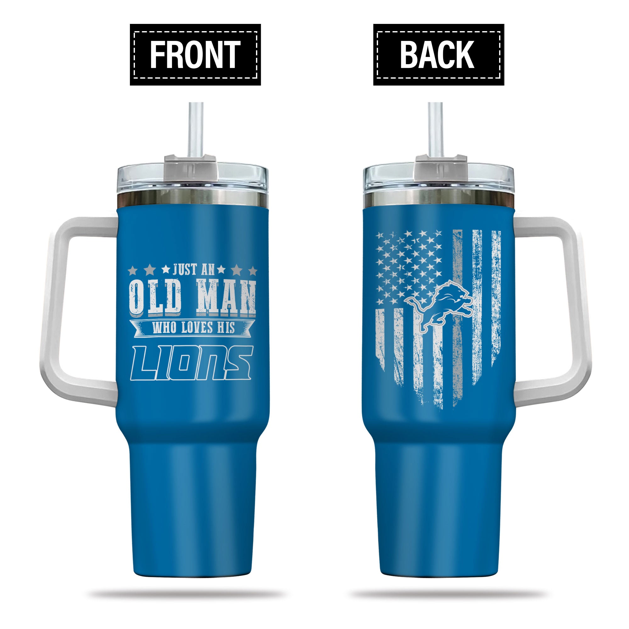 Detroit Lions NFL Custom Stanley Quencher 40oz Stainless Steel Tumbler With Handle