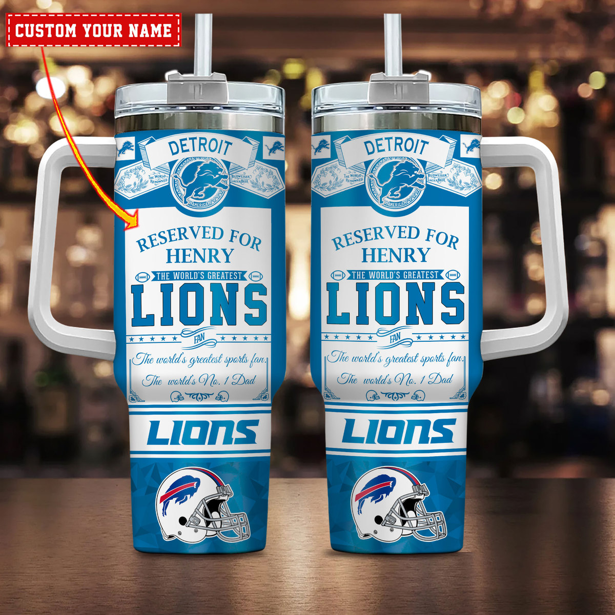 Detroit Lions NFL Father's Day Custom Stanley Quencher 40oz Stainless Steel Tumbler With Handle