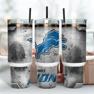 Detroit Lions NFL Fingerprint Effect Custom Stanley Quencher 40oz Stainless Steel Tumbler With Handle