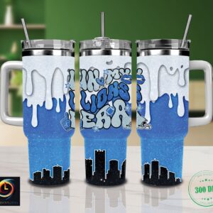Detroit Lions NFL Glitter Custom Stanley Quencher 40oz Stainless Steel Tumbler With Handle
