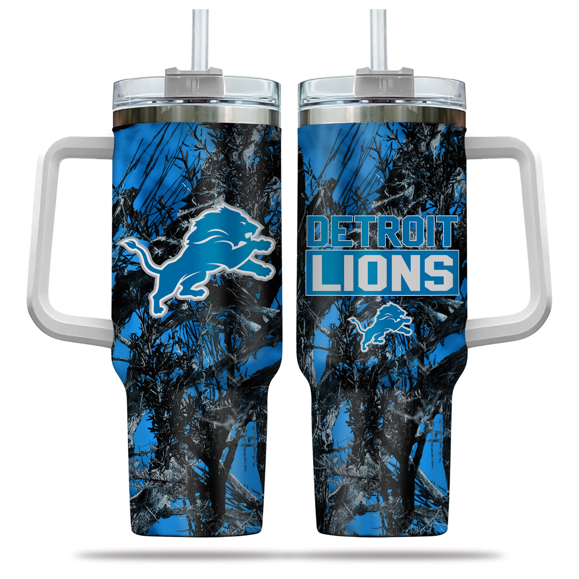 Detroit Lions NFL Hunting Custom Stanley Quencher 40oz Stainless Steel Tumbler With Handle