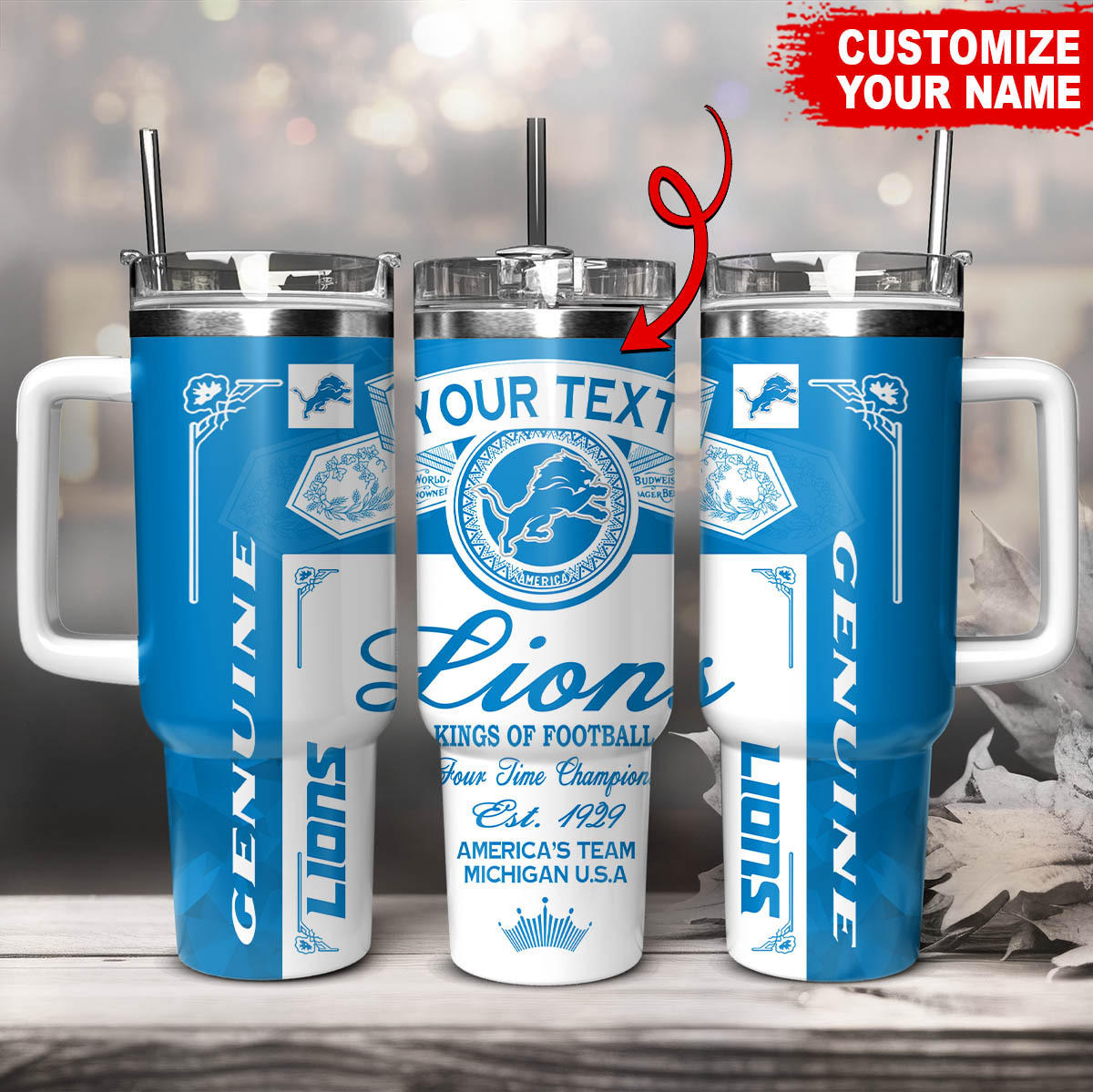 Detroit Lions NFL Kings Of Football Custom Stanley Quencher 40oz Stainless Steel Tumbler With Handle