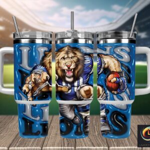 Detroit Lions NFL Mascot Custom Stanley Quencher 40oz Stainless Steel Tumbler With Handle