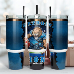 Detroit Lions NFL Mascot Custom Stanley Quencher 40oz Stainless Steel Tumbler With Handle