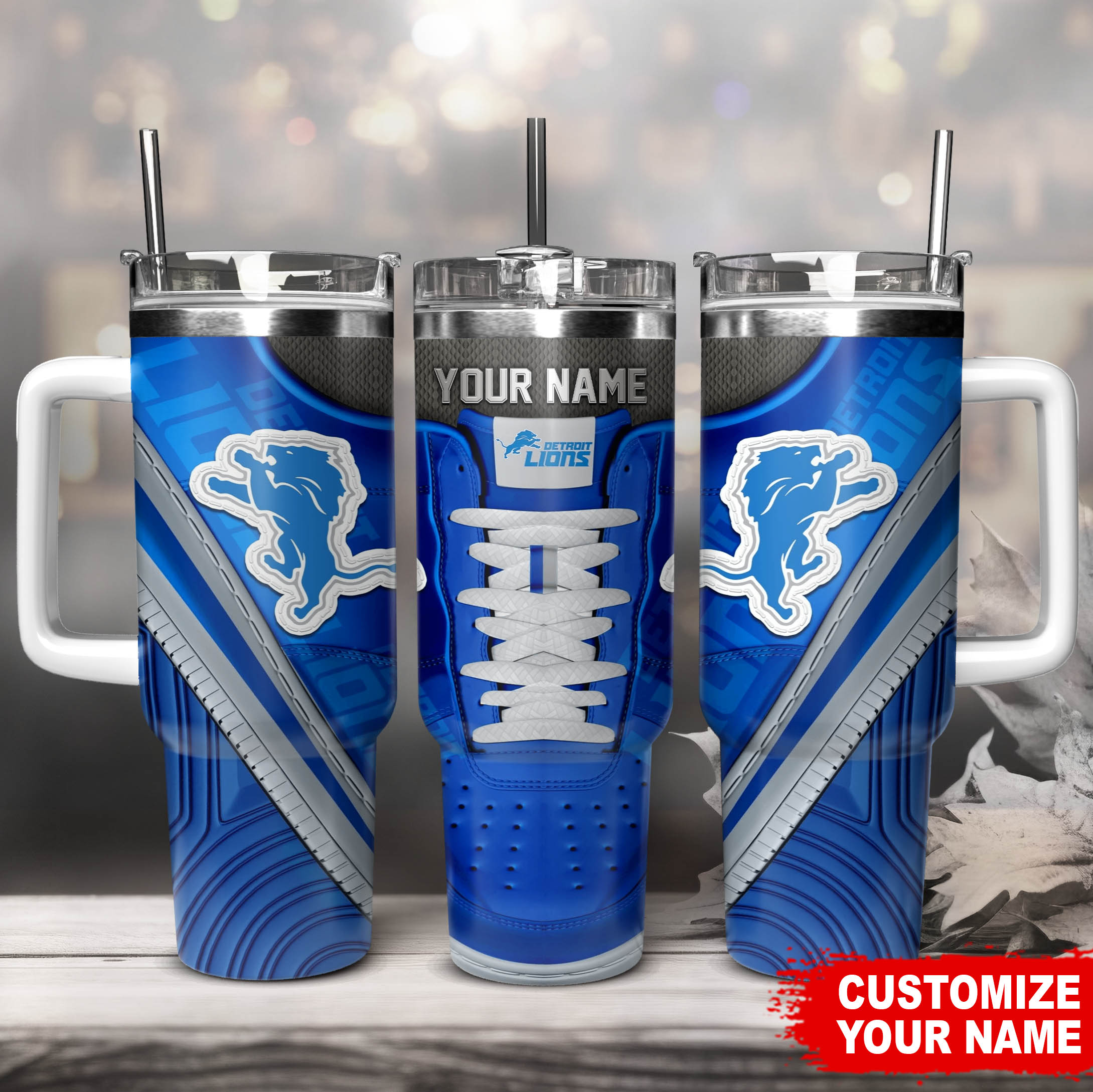 Detroit Lions NFL Sneaker Custom Stanley Quencher 40oz Stainless Steel Tumbler With Handle