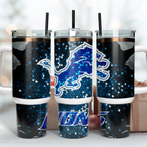 Detroit Lions NFL Stained Glass Effect Custom Stanley Quencher 40oz Stainless Steel Tumbler With Handle