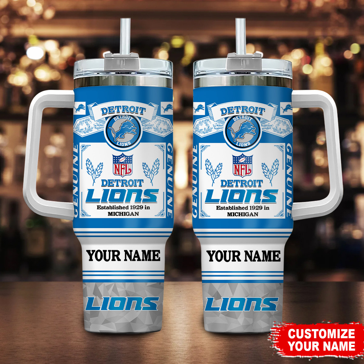 Detroit Lions NFL Super Bowl Champs Pride Custom Stanley Quencher 40oz Stainless Steel Tumbler With Handle