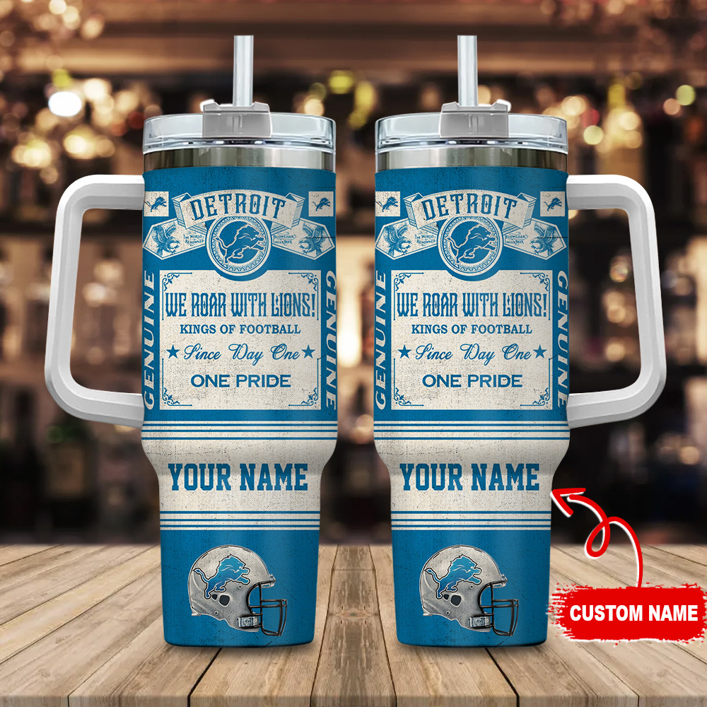 Detroit Lions NFL Vintage Kings Of Football Custom Stanley Quencher 40oz Stainless Steel Tumbler With Handle