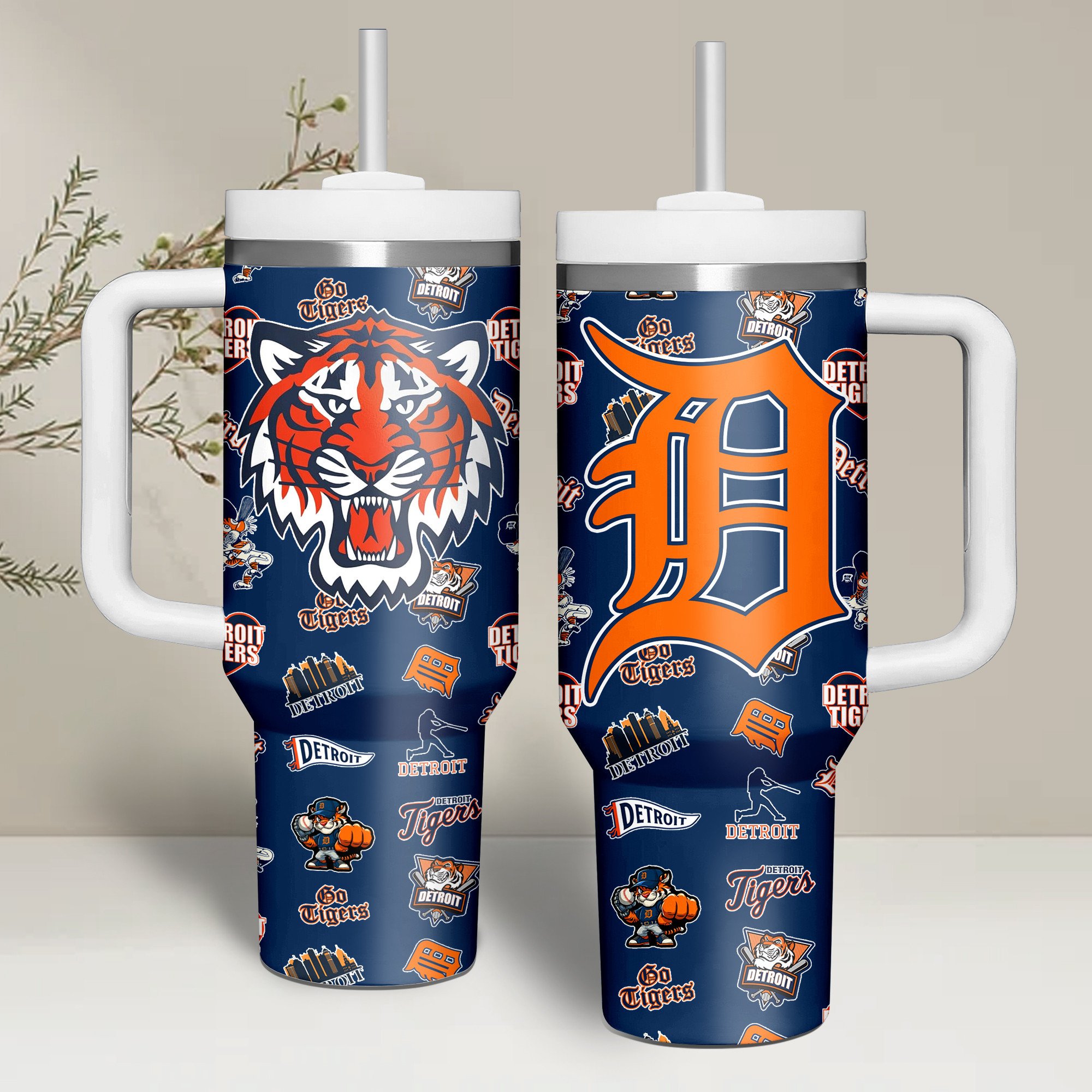 Detroit Tigers MLB Custom Stanley Quencher 40oz Stainless Steel Tumbler With Handle