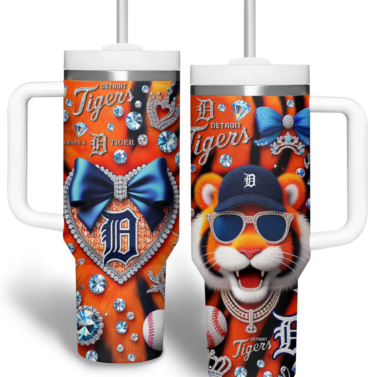 Detroit Tigers MLB Custom Stanley Quencher 40oz Stainless Steel Tumbler With Handle