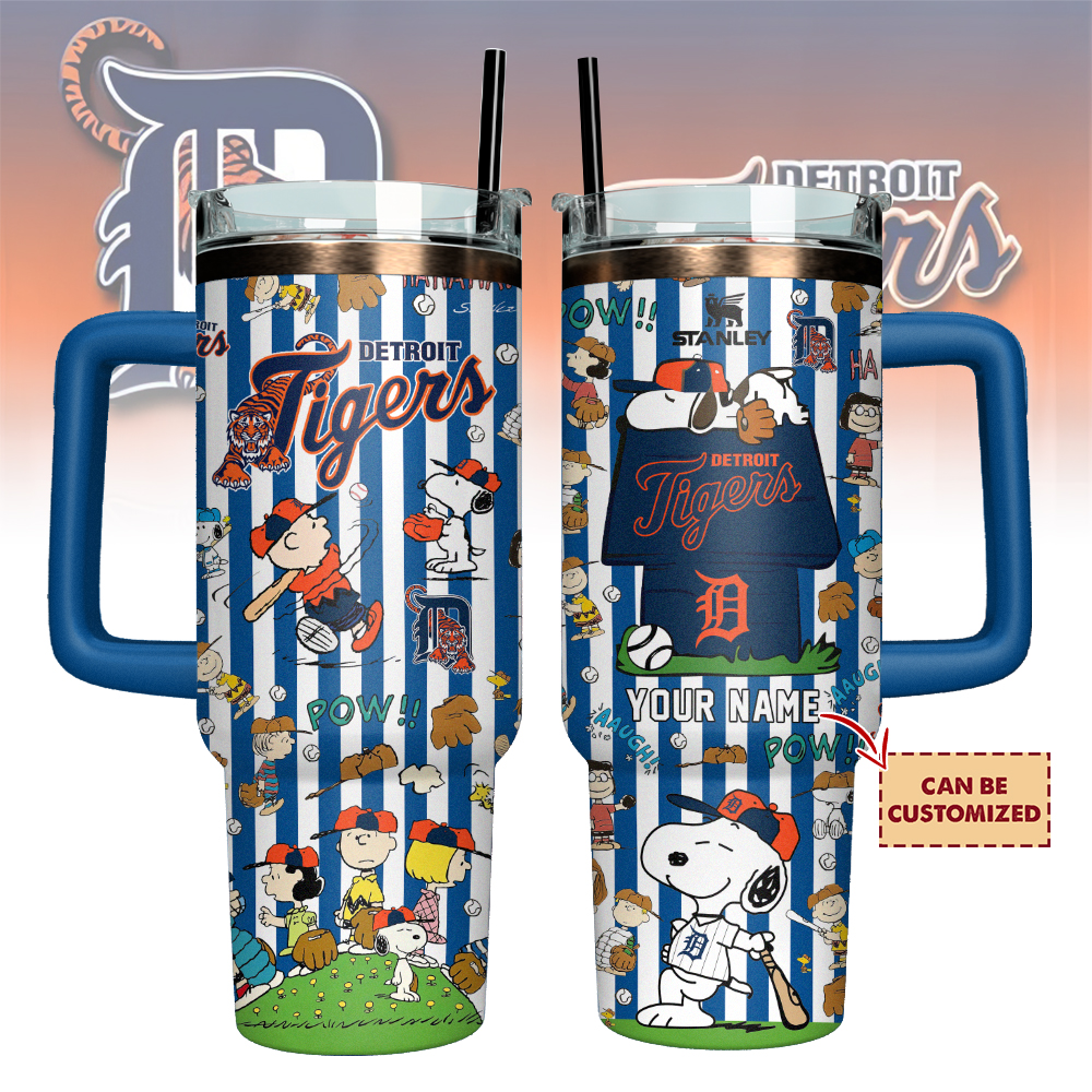 Detroit Tigers x Peanuts Custom Stanley Quencher 40oz Stainless Steel Tumbler With Handle