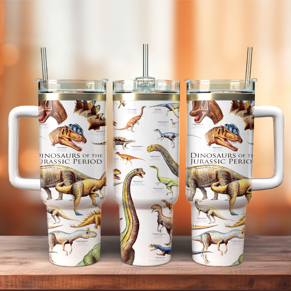 Dinosaur Jurassic Park Artwork Custom Stanley Quencher 40oz Stainless Steel Tumbler With Handle
