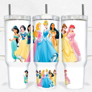 Disney Princesses Cartoon Custom Stanley Quencher 40oz Stainless Steel Tumbler With Handle