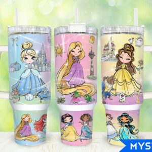 Disney Princesses Cartoon Custom Stanley Quencher 40oz Stainless Steel Tumbler With Handle