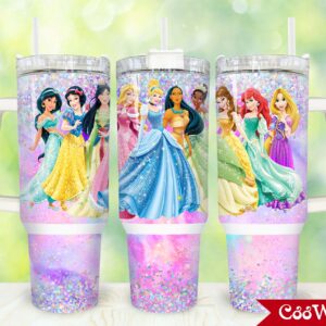 Disney Princesses Cartoon Custom Stanley Quencher 40oz Stainless Steel Tumbler With Handle