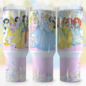 Disney Princesses Cartoon Custom Stanley Quencher 40oz Stainless Steel Tumbler With Handle