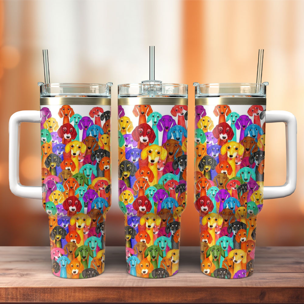 Dog Artwork Custom Stanley Quencher 40oz Stainless Steel Tumbler With Handle