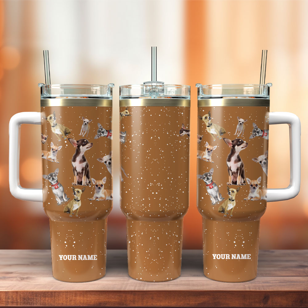 Dog Chihuahua Custom Stanley Quencher 40oz Stainless Steel Tumbler With Handle