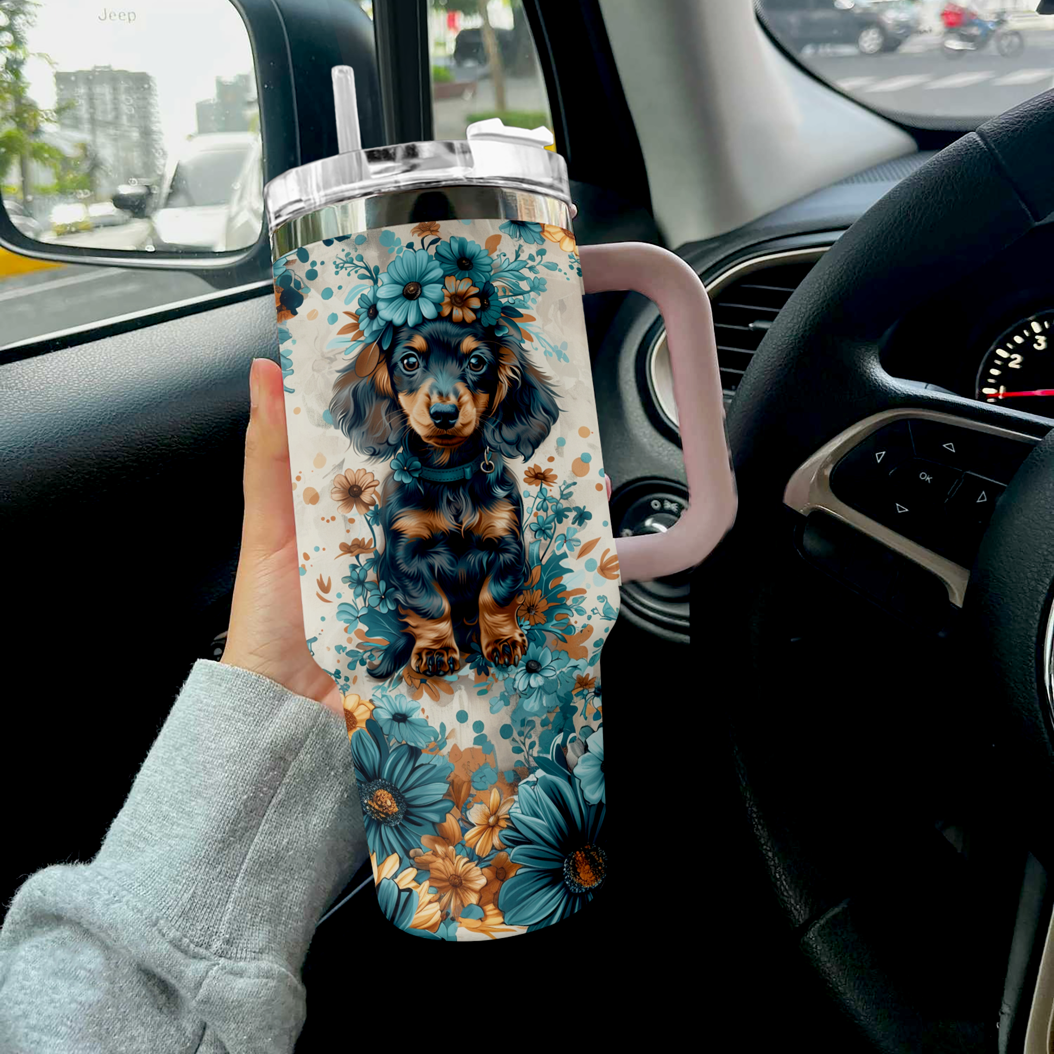 Dog Custom Stanley Quencher 40oz Stainless Steel Tumbler With Handle