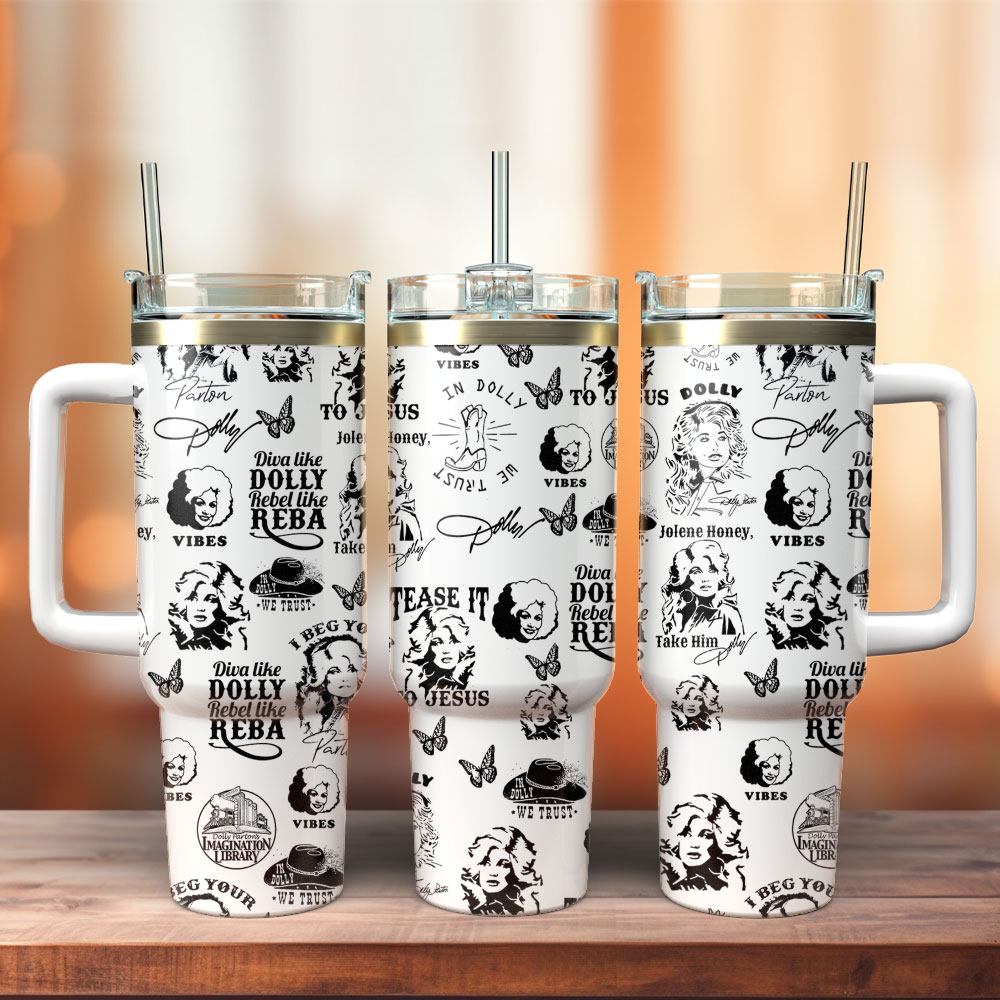 Dolly Parton Music Custom Stanley Quencher 40oz Stainless Steel Tumbler With Handle