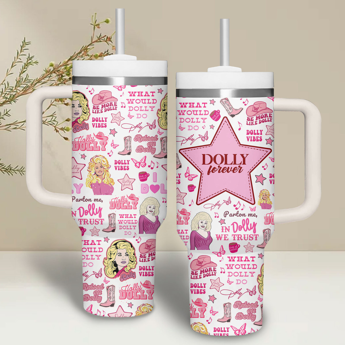Dolly Parton Music Custom Stanley Quencher 40oz Stainless Steel Tumbler With Handle