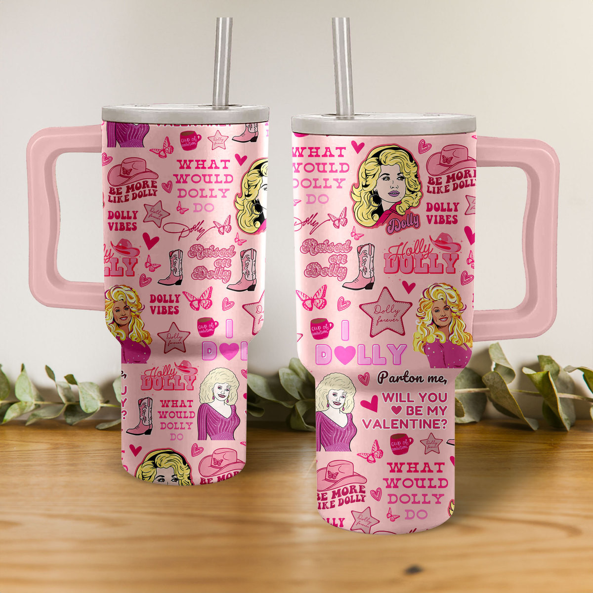 Dolly Parton Music Custom Stanley Quencher 40oz Stainless Steel Tumbler With Handle
