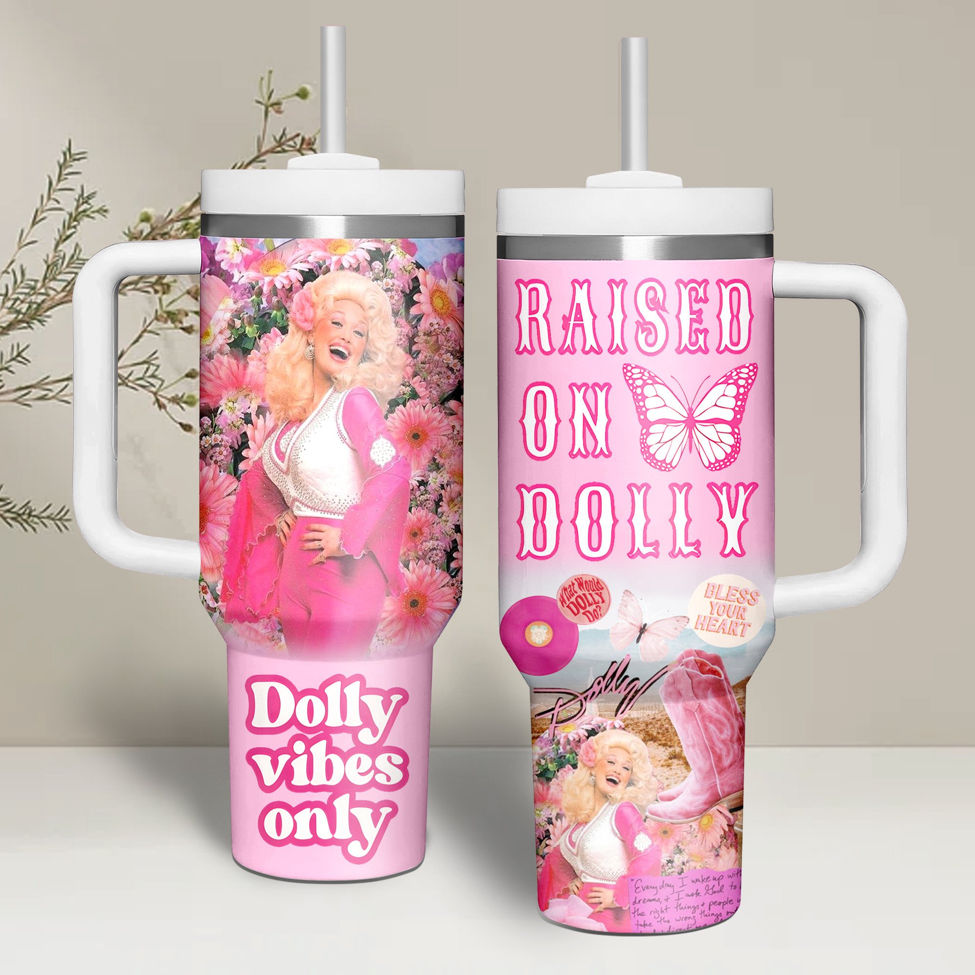 Dolly Parton Music Custom Stanley Quencher 40oz Stainless Steel Tumbler With Handle