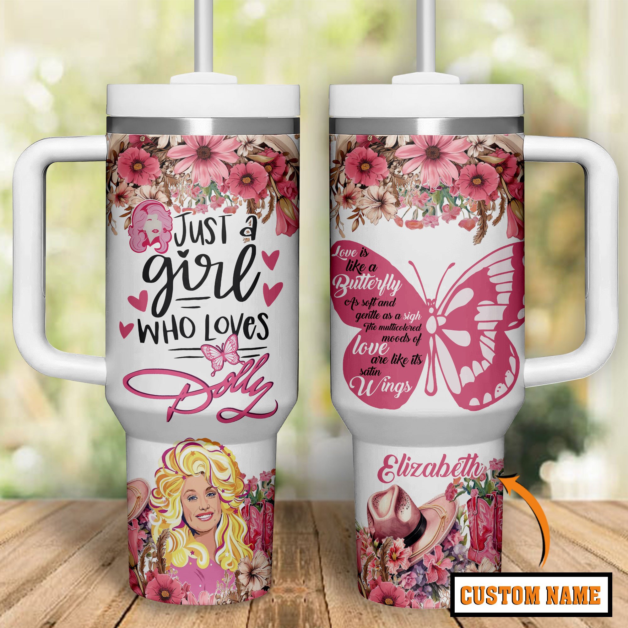 Dolly Parton Music Custom Stanley Quencher 40oz Stainless Steel Tumbler With Handle
