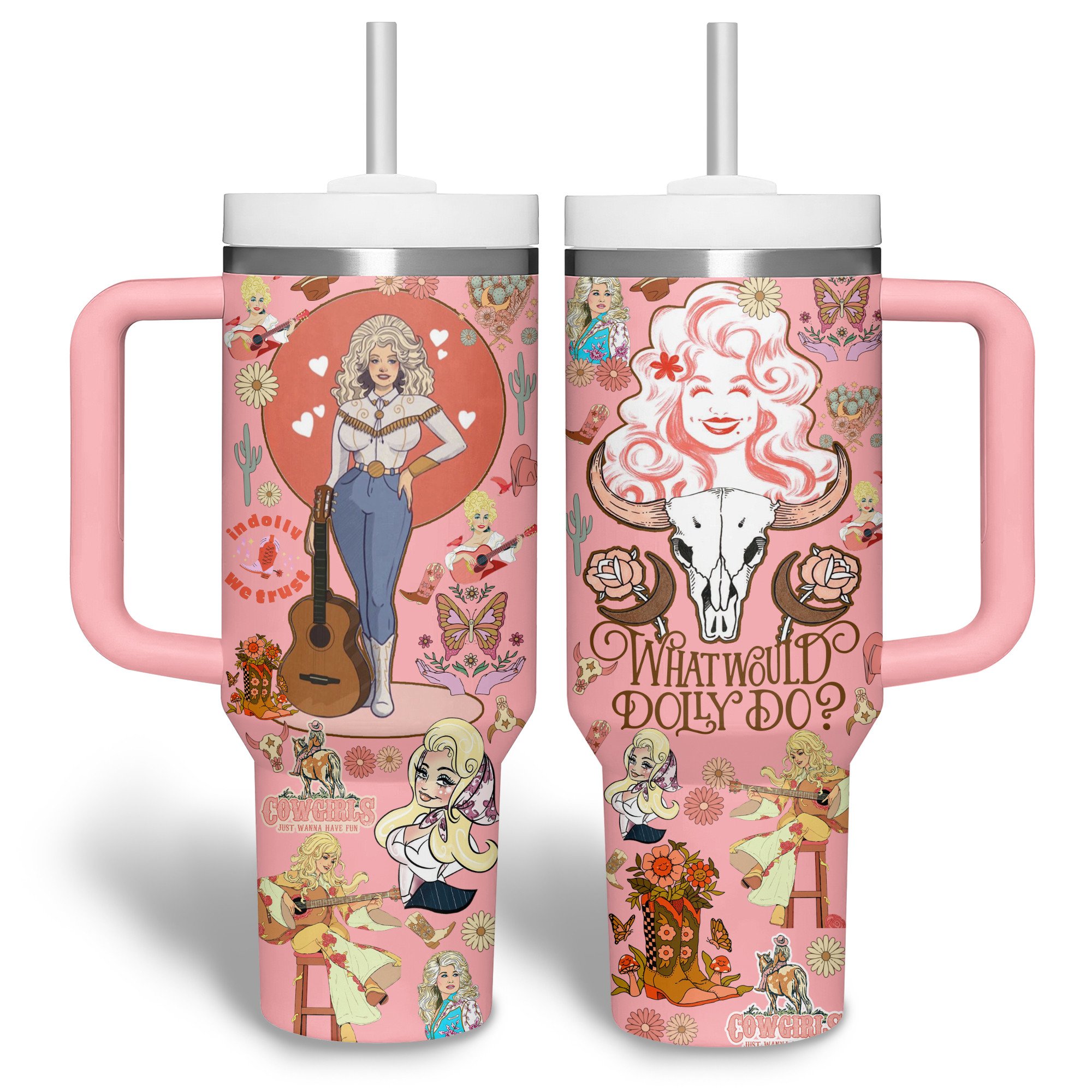 Dolly Parton Music Custom Stanley Quencher 40oz Stainless Steel Tumbler With Handle
