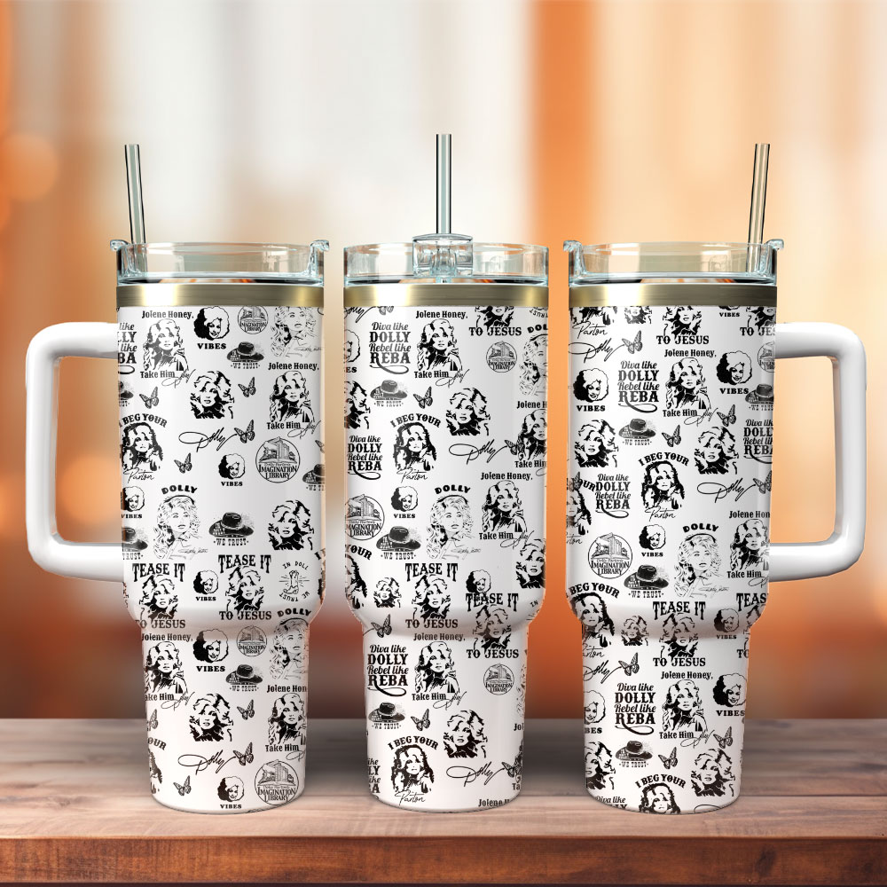 Dolly Parton Music Custom Stanley Quencher 40oz Stainless Steel Tumbler With Handle