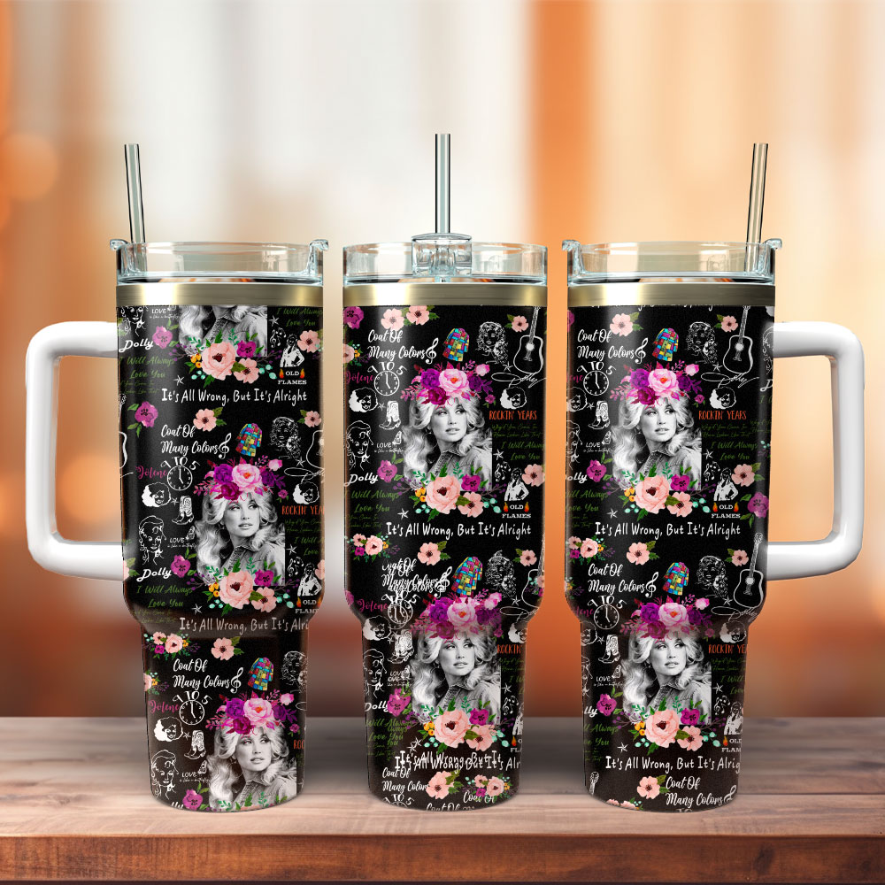 Dolly Parton Music Custom Stanley Quencher 40oz Stainless Steel Tumbler With Handle