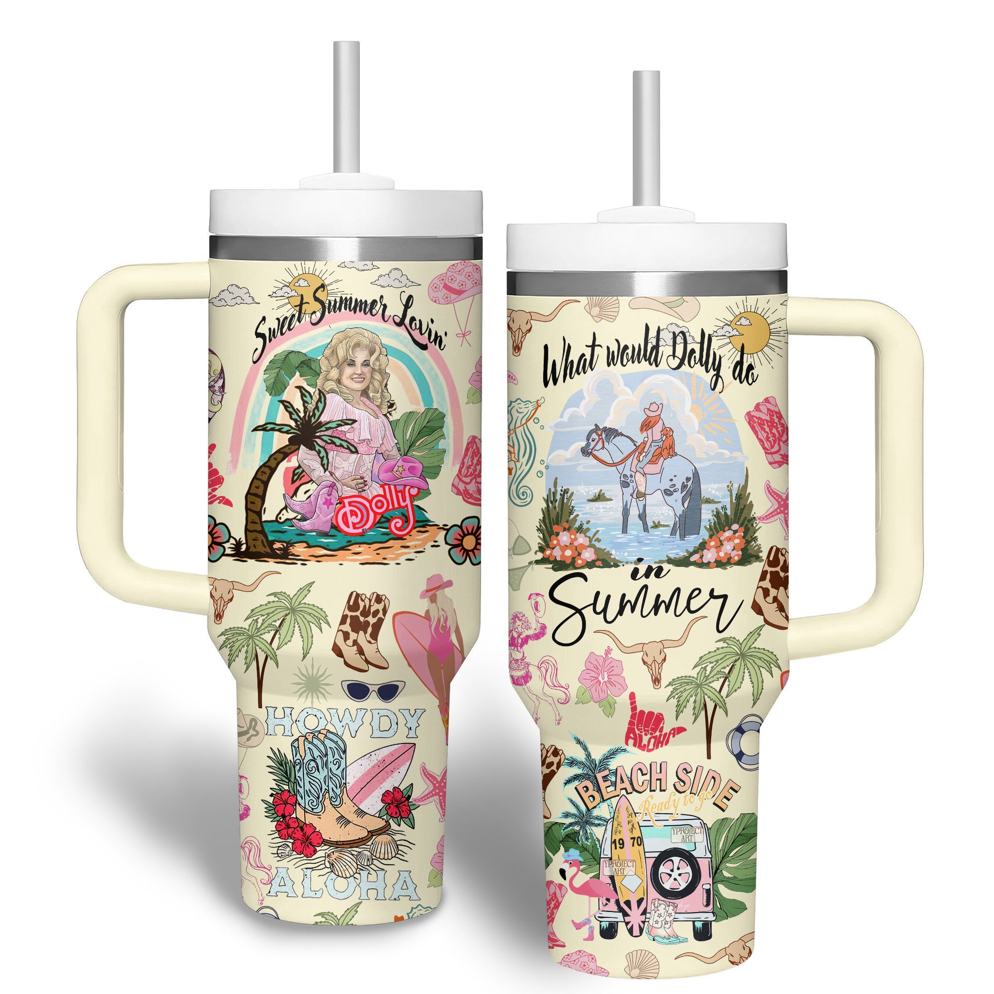 Dolly Parton Music Custom Stanley Quencher 40oz Stainless Steel Tumbler With Handle