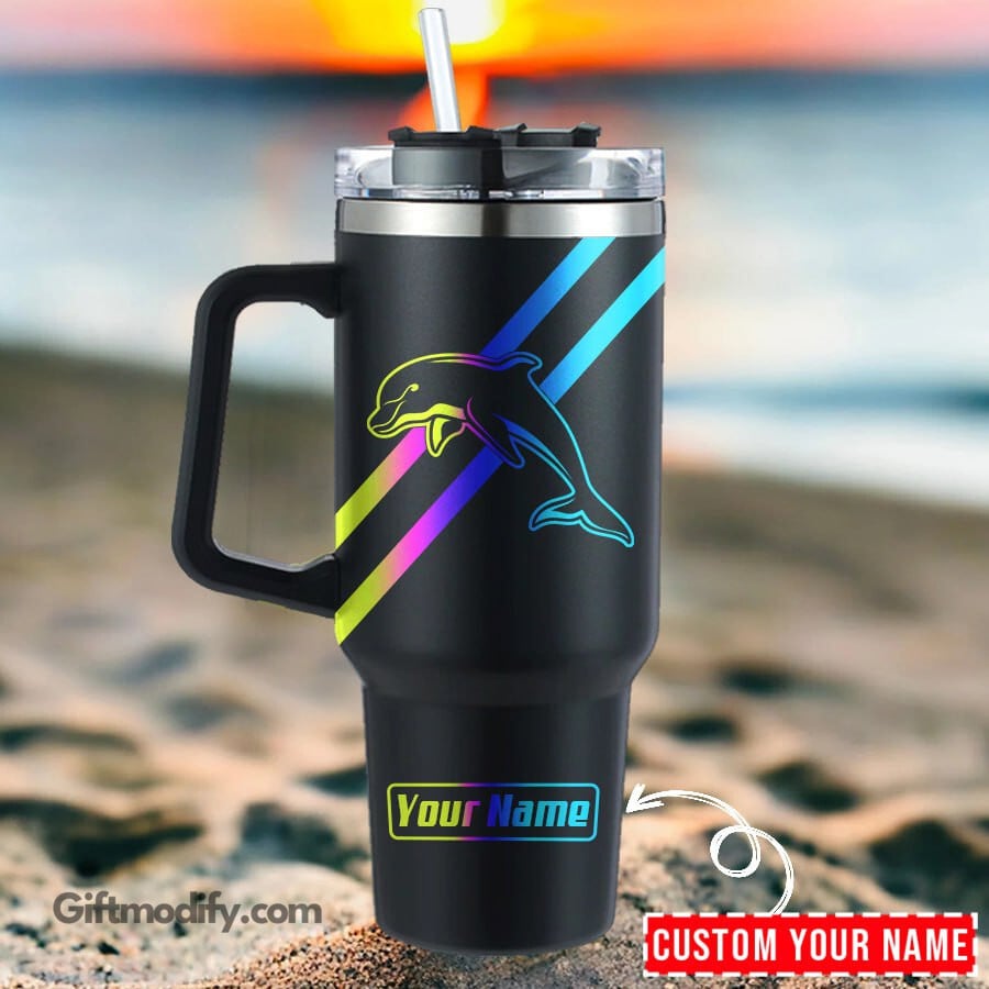 Dolphins NRL Hologram Logo Custom Stanley Quencher 40oz Stainless Steel Tumbler With Handle